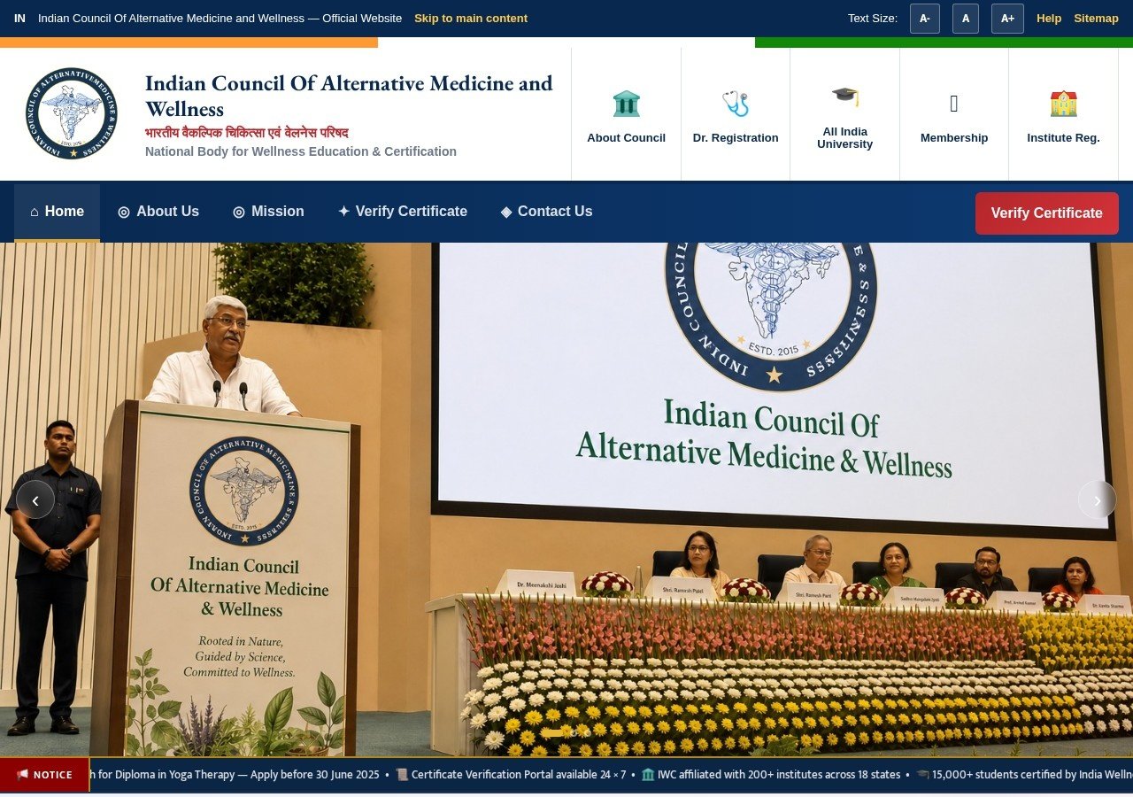 India Wellness Council website screenshot